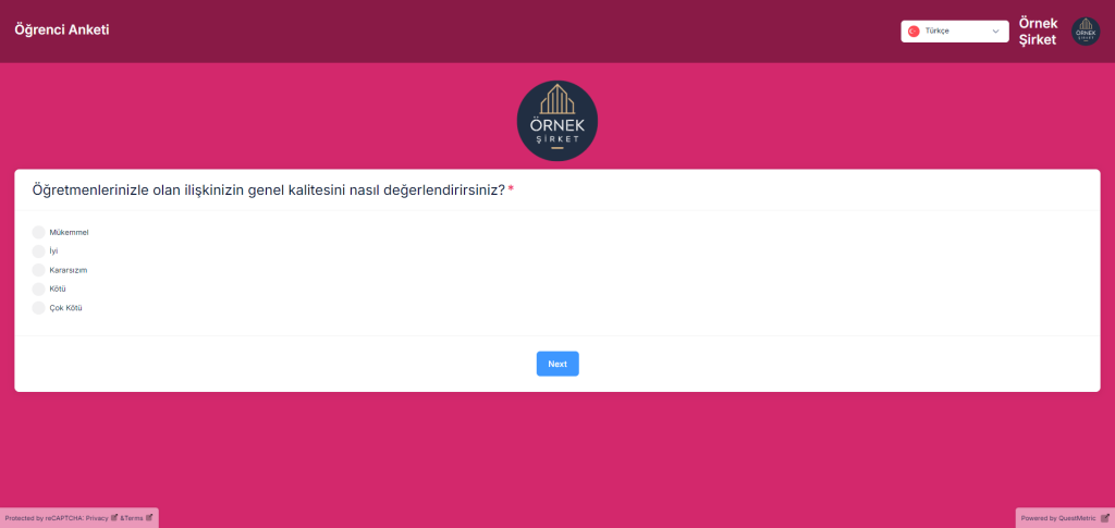 QuestMetric'te akademik anket soruları şablonu