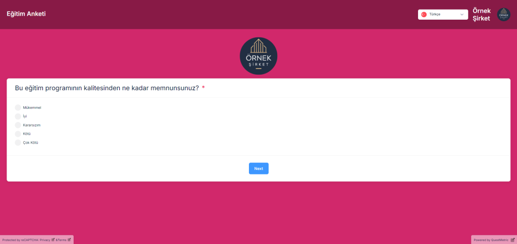 QuestMetric'te eğitim anketleri şablonu