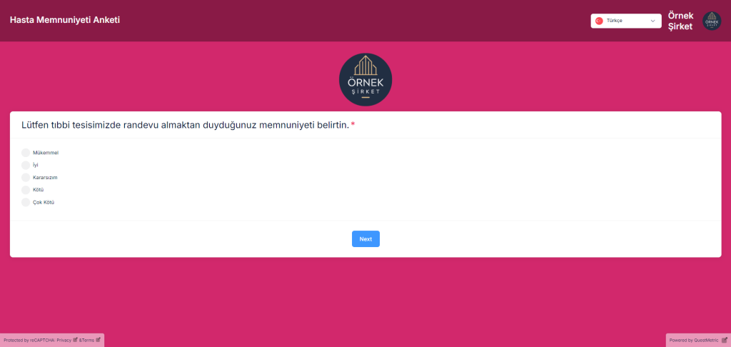 QuestMetric'te hasta memnuniyet anketleri şablonu