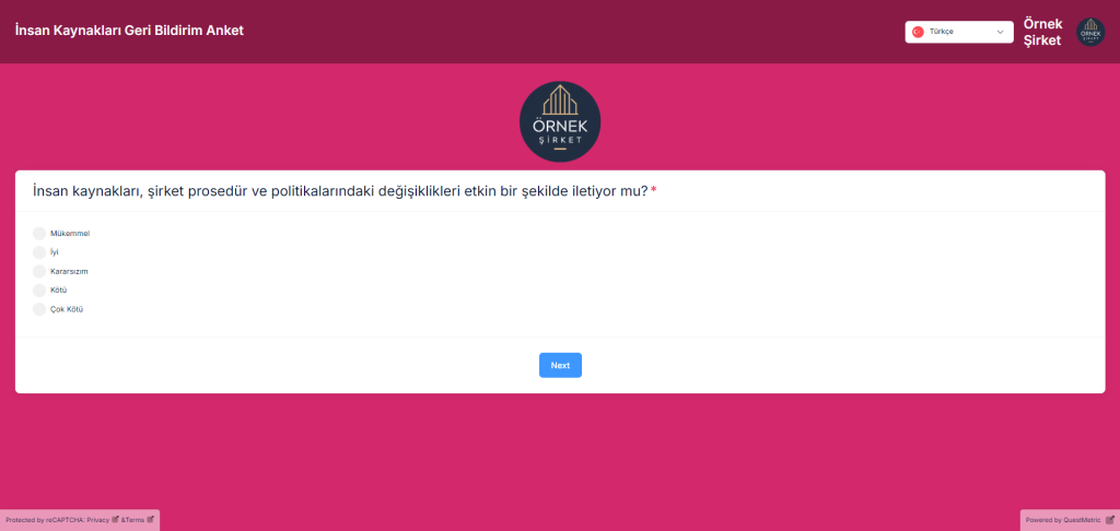 QuestMetric'te insan kaynakları anketleri şablonu