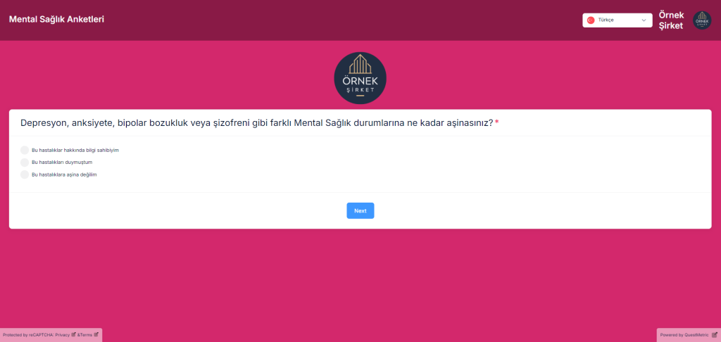 QuestMetric'te mental sağlık anketleri şablonu