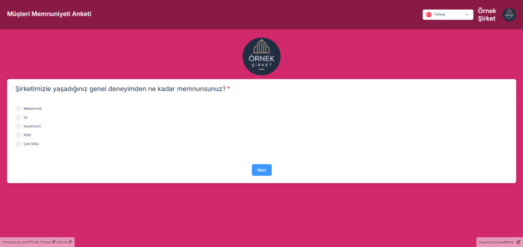 QuestMetric'te müşteri memnuniyeti anketi şablonu