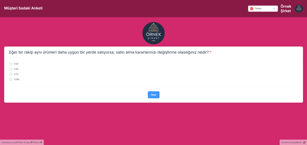 QuestMetric'te müşteri sadakati anketleri şablonu