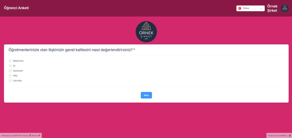 QuestMetric'te öğrenci anketleri şablonu